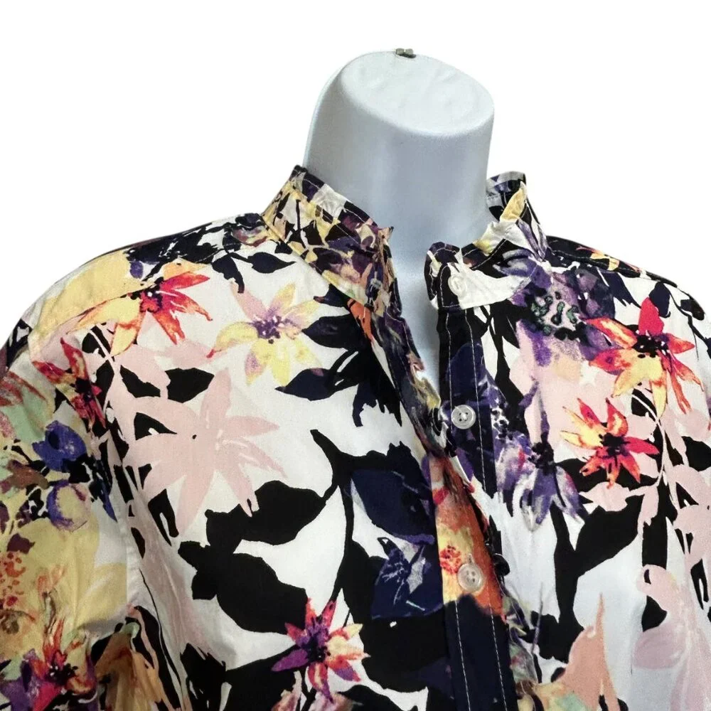 Signature Collection Floral Ruffle Neck Cotton Blouse Size 14 - Picture 4 of 7
